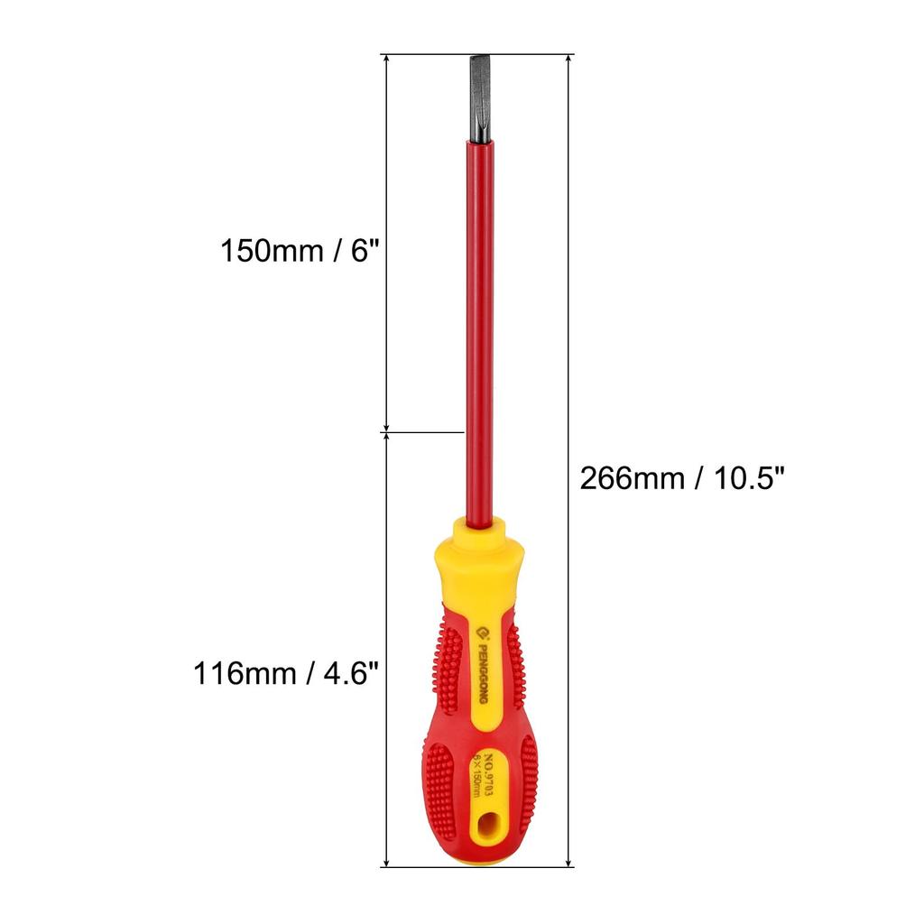 uxcell 5pcs 1000V Insulated Slot Driver 6mm x 150mm Flat Head Driver for Electrician CR-V
