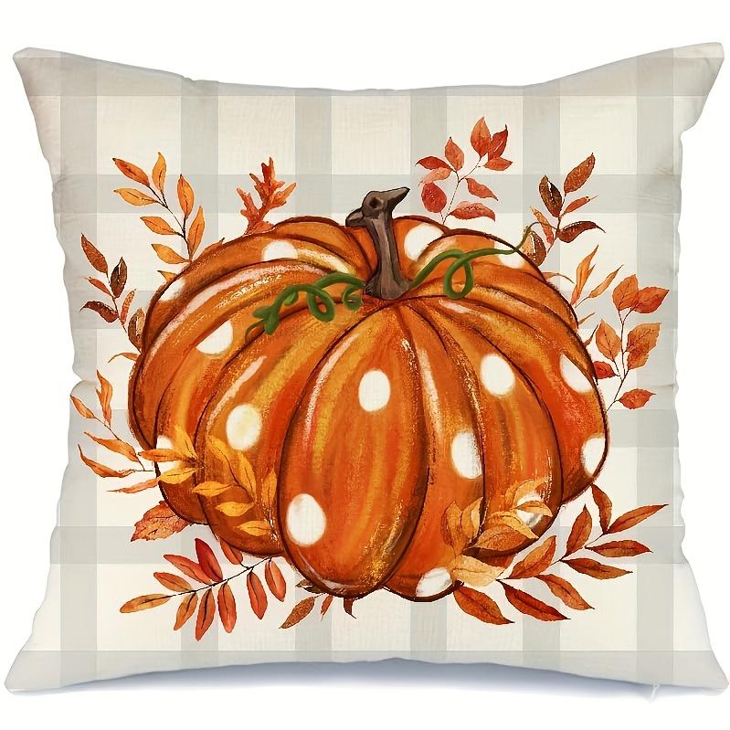 Fall Pumpkin Linen Blend Throw Pillow Cases Zipper Closure Decorative Pillow Covers for Living Room Bedroom Home Party Decor