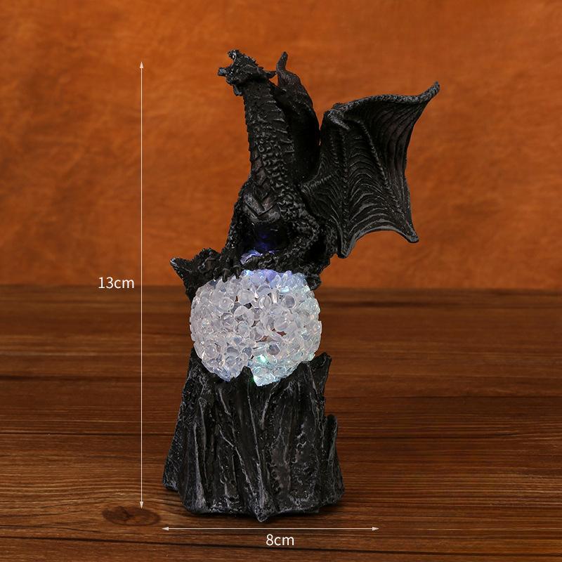 Battle Dragon Dinosaur Egg Resin Figurine Children's Base Luminous Toy Halloween Home Decoration