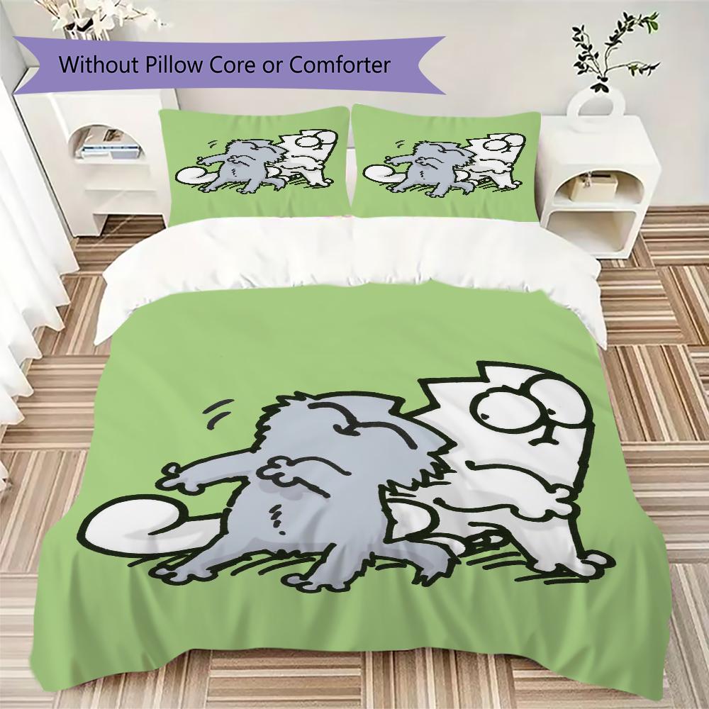 Simon's Cat Muster Bettwäsche Steppset Steppbezug Kissenbezug Heimdekoration Geburtstagsgeschenk (1 * Bettbezug + 2 * Kissenbezug ohne Füllung)