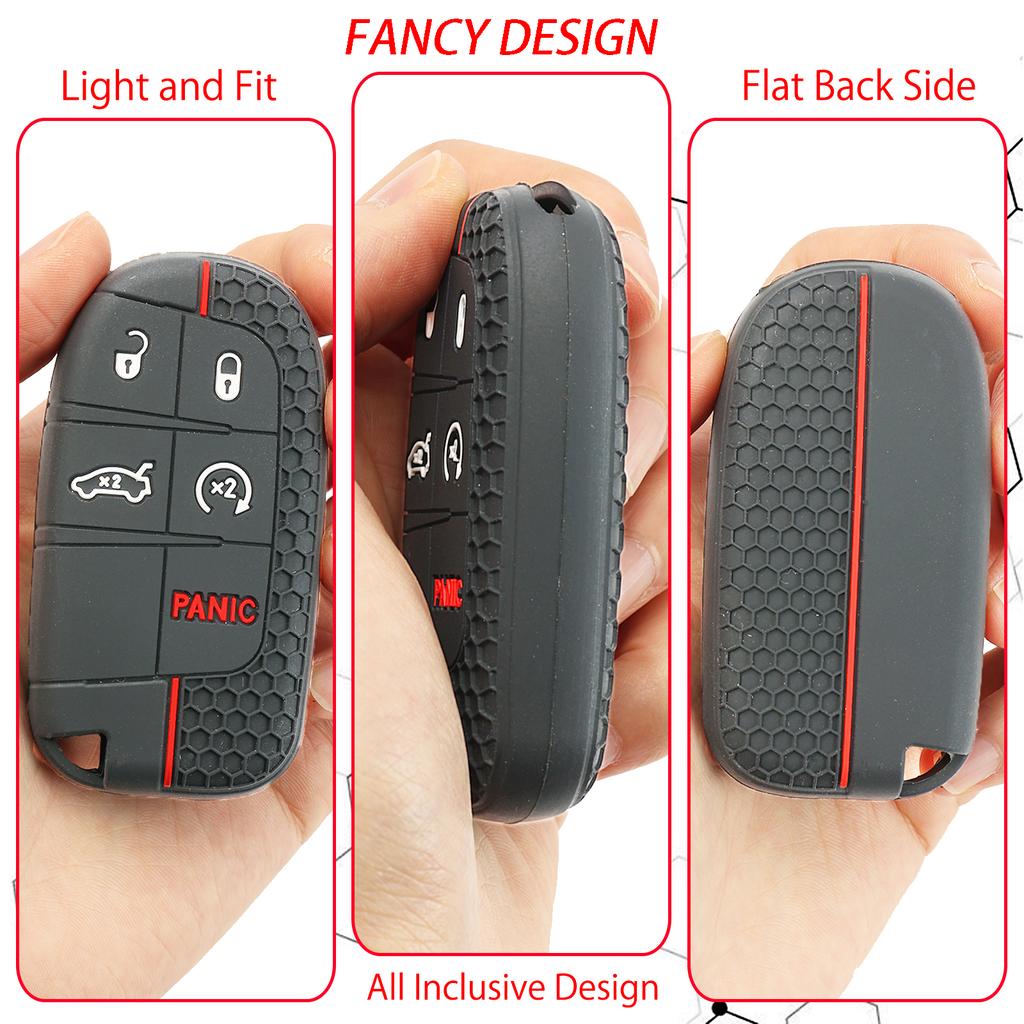 For Chrysler Dodge Dart Charger Journey Challenger Jeep Cherokee Silicone Car Key Fob Ring Remote Case Cover Protector 5 Button