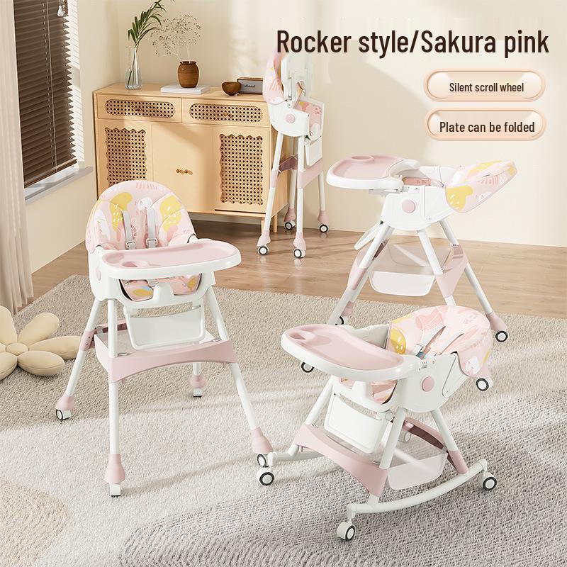 Multifunctional Baby High Chair: Foldable Metal Seat, Convertible Dining Table & Rocking Chair for Infants & Toddlers.