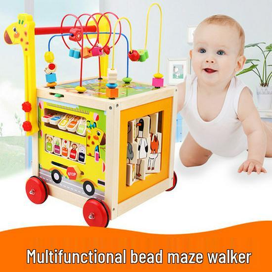 Wooden Toddler Push Walker Car with Adjustable Speed - Multifunctional Educational Toy