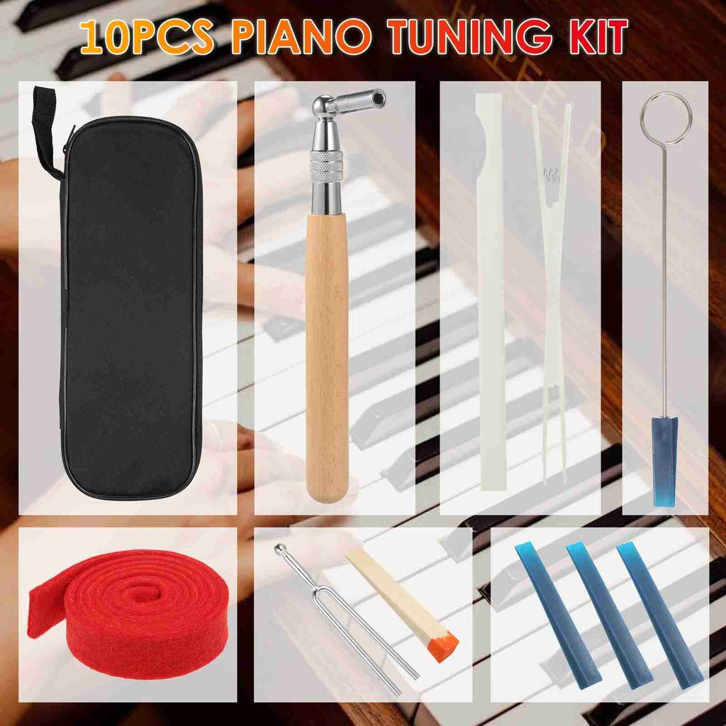 10pcs Piano Tuning Kit Professional Tuning Tools Set Tuning Wrench Long Handle Tuning Wrench Rubber Mutes Temperament