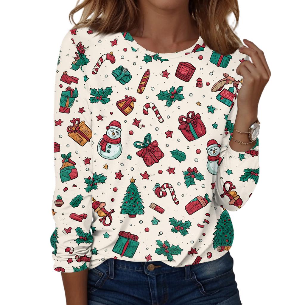 Women's Fashion Casual H Printed V-Neck Long Sleeve Decorative Button T-Shirt Tops