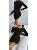 2026 European & American Slim-Fit Ribbed V-Neck Long-Sleeved Hip-Hugging Dress for Spring & Autumn