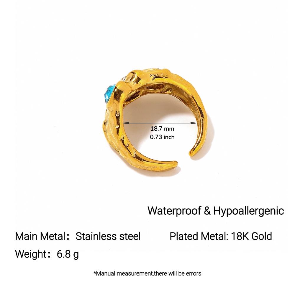 18k Gold Plated Waterproof Irregular Zirconia Ring for Women - Stainless Steel, Titanium, European/American Style.