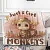 Cute Monkey Pattern digital-printed polyester Bedroom velvet flannel soft sofa cover blanket Fleece soft cover blankets for beds