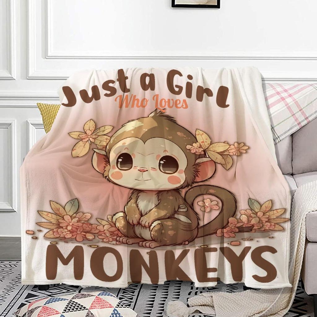 Cute Monkey Pattern digital-printed polyester Bedroom velvet flannel soft sofa cover blanket Fleece soft cover blankets for beds