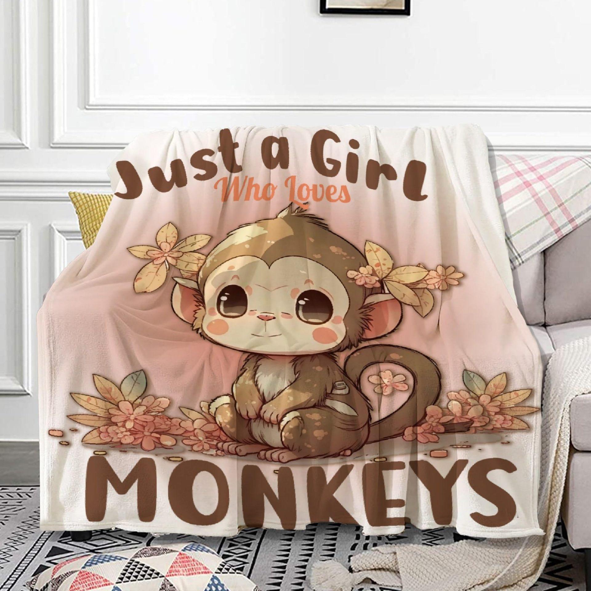 

Cute cartoon monkey Printed Blanket for Sofa Bed Travel Camping Living Room Office Conditioning Blanket for All Seasons Gifts 75x90cm