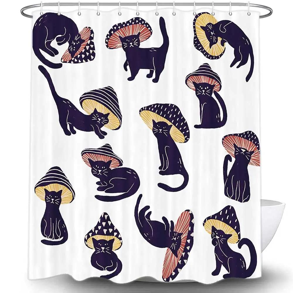 Raining Cats and Dogs Shower Curtain Funny Cartoon Cute Animal Hilarious Pets Playing Water Polyester Waterproof Bathroom Panels