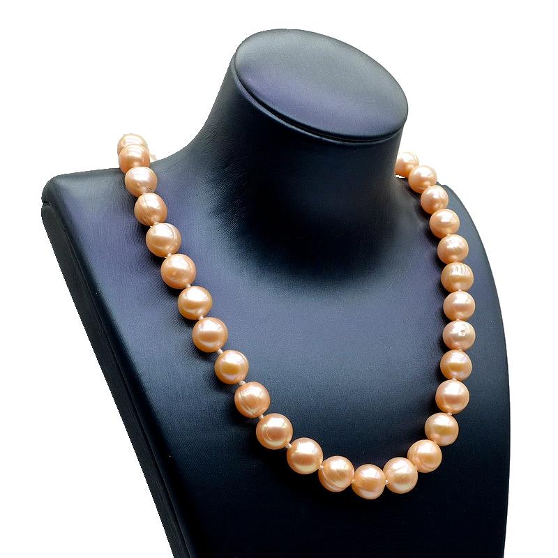 Damekjede Rosa Rund Naturlig Ferskvannsperle Diameter 11-12 mm Enkel Stor Perle Design Halskjede Bryllupssmykker