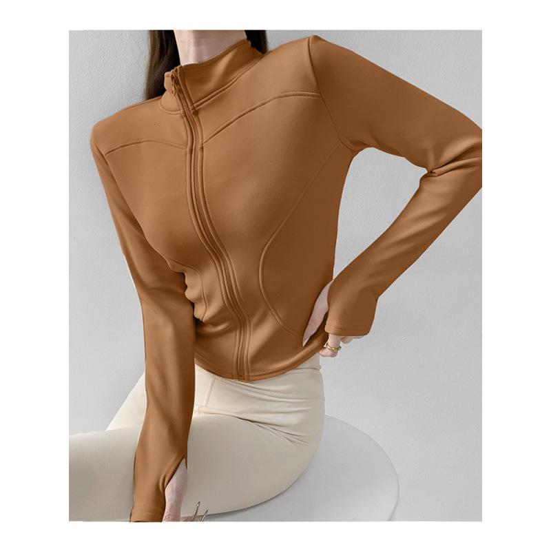 Women's Velvet Plus Long Sleeve Fitness Jacket - Slimming Stand Collar Yoga Top