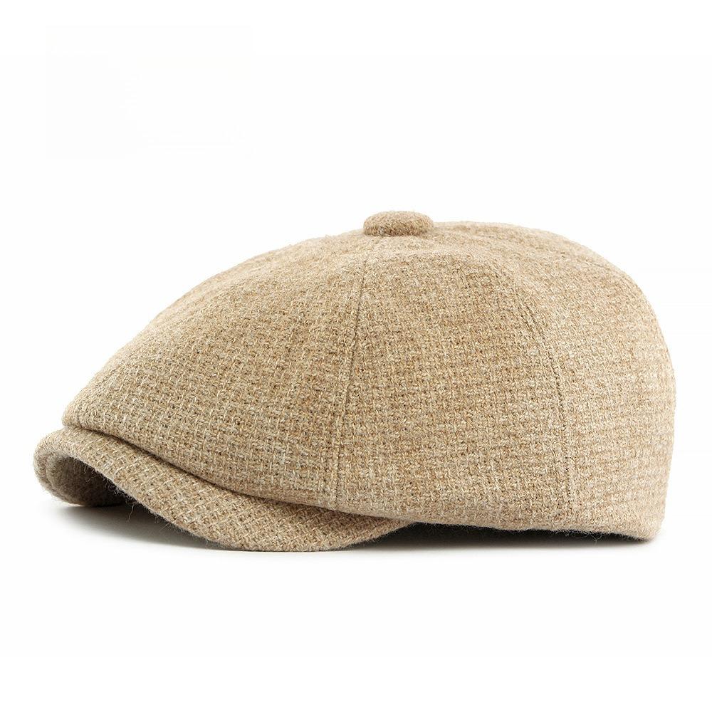 Unisex Knit Wool Blend Newsboy Cap British Retro Octagonal Hat Baker Boy Cap Gatsby Cabbie Hat Winter Warm Solid Color Peaked Cap