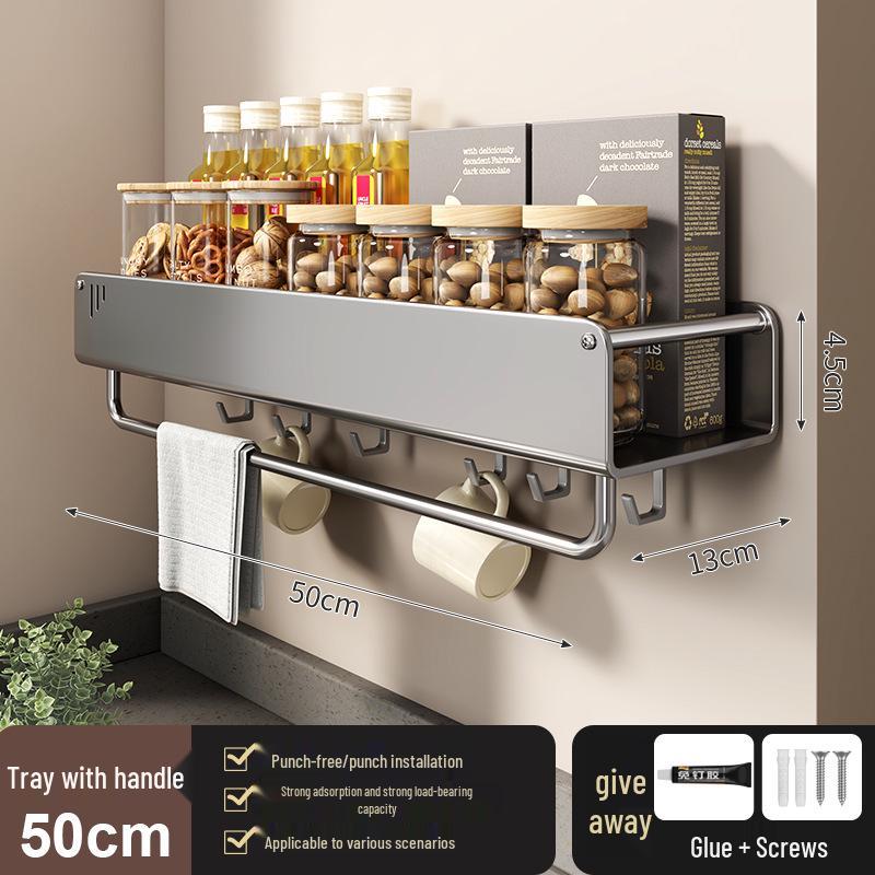 No-Drill Wall-Mounted Kitchen Storage Rack: Multifunctional Holder for Knives, Chopsticks, Pot Lids, and Seasoning Condiments