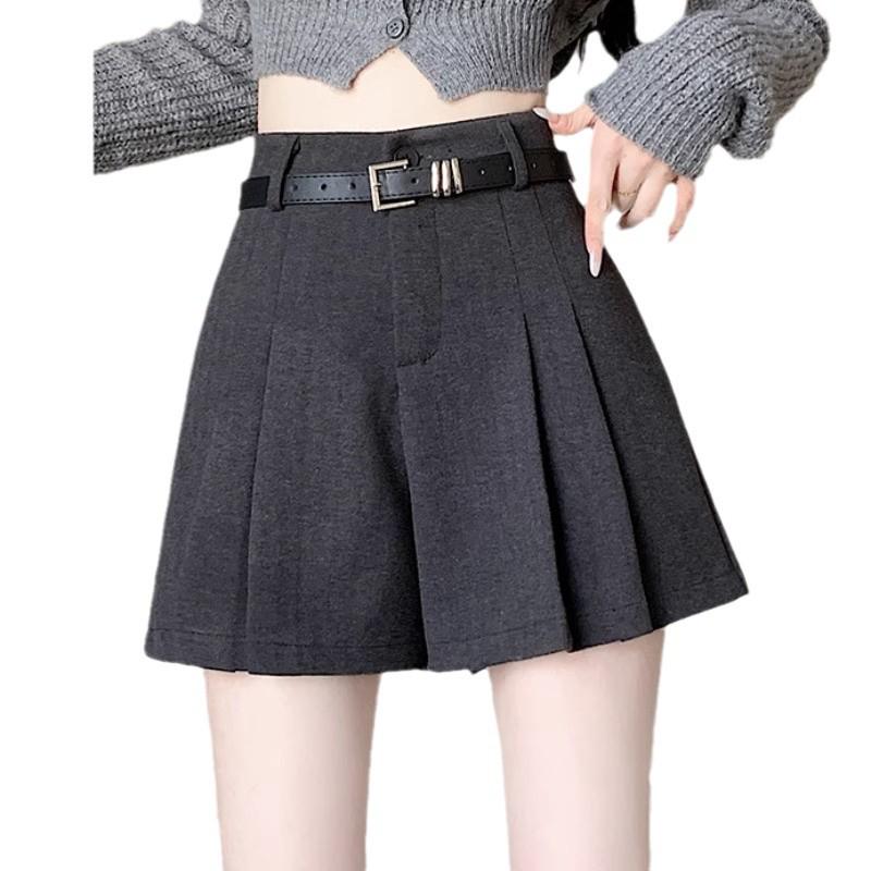 2024 A/W High Waist Woolen Pleated Wide-Leg Shorts - Casual, Versatile, Simple A-Line Design