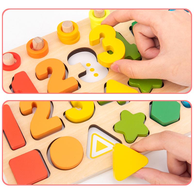 3-in-1 Wooden Number Shape Matching Puzzle for Early Education