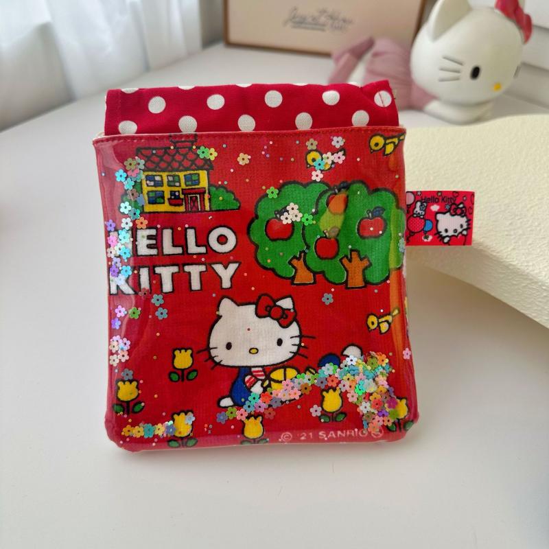 Cute Cartoon Quicksand Kt Cat Cosmetic Bag Portable Sanitary Napkin Storage Bag Lovely Lipstick Bags Travel Toiletry Bags