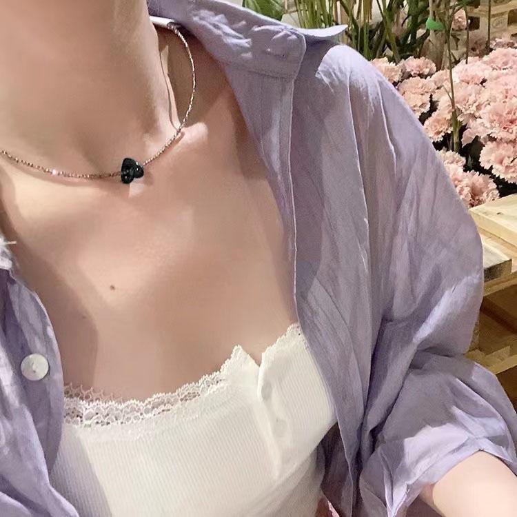 Transparent Love Beaded Necklace Women'S Light Luxury Premium Shining Choker Babes Collarbone Chain