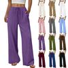 2026 Trendy Women's Wide Leg Elastic Waist Pants with Pockets - Solid Color, Casual Fit