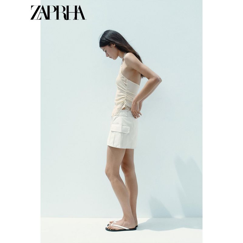 Zaprha 2025 Summer New Neutral Style Bow Lace-up Simple and Versatile Cargo Short Culottes 4391504