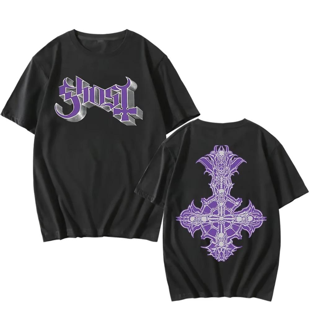 Chrome Purple Skeletá Tee Ghost Band Hip Hop T Shirts Summer Short Sleeve Men's Women Top Round Neck Heavy Mental Streetwear Tee