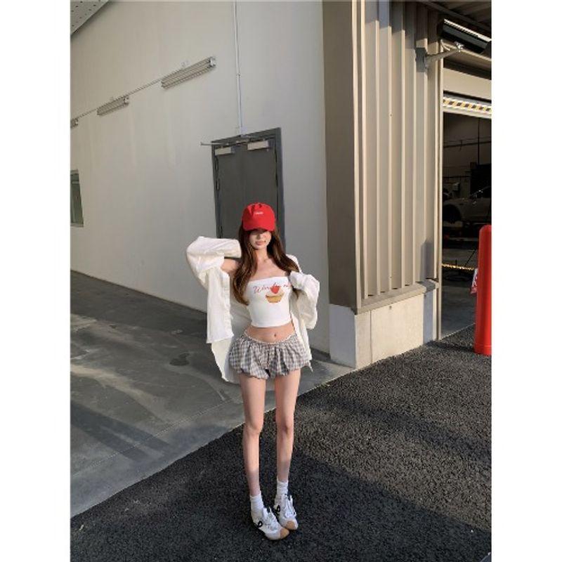 Kumikumi Pure Desire Sexy Print Tube Top Vest Women's Clothing Summer Sleeveless Short Sexy White Liner Tops