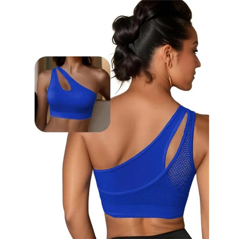 Women's Casual One-Shoulder Sports Tank Top With Back Hollow-Out Design, Comfort Fit Activewear Vest Top - Breathable Fabric