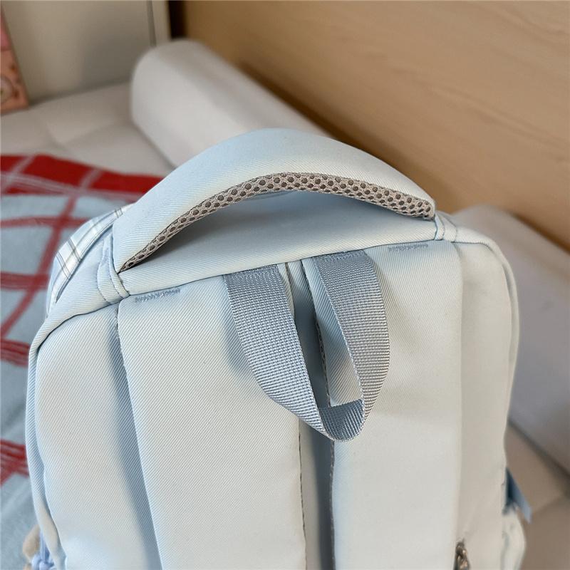 Nylon Plaid Backpack Women's Fashionable Casual School Bag Lightweight Travel Rucksack with Multiple Pockets