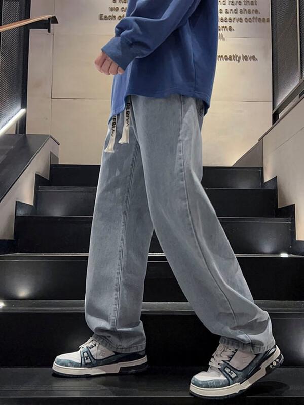 Dingfengbaoluo Men's Vintage Straight Wide-Leg Casual Pants