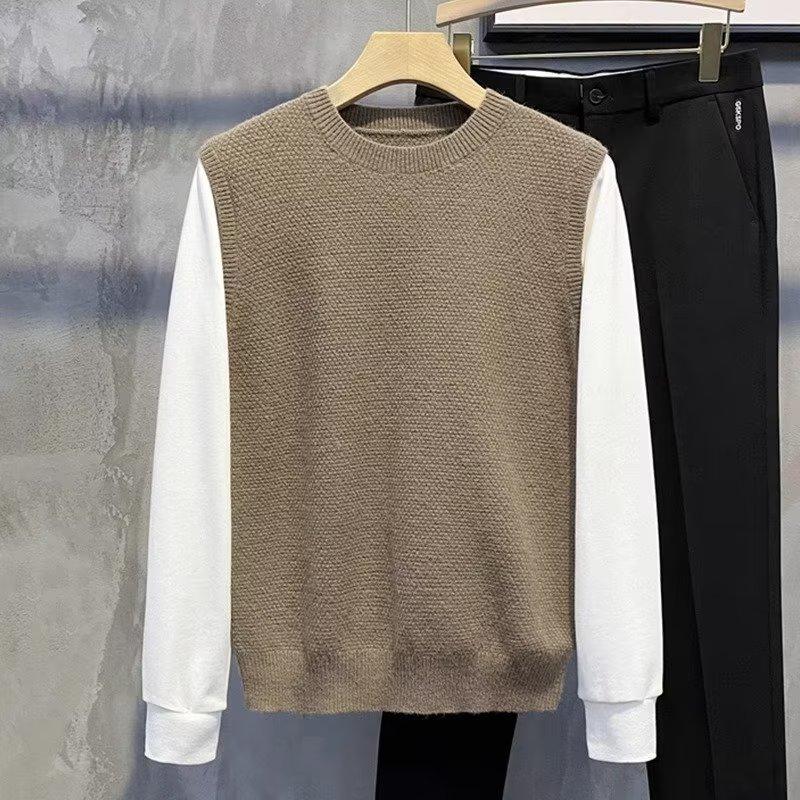 Pánský svetr s kulatým výstřihem Pletený Casual Rovný Dlouhý rukáv Módní Městský Pulovr Podzimní Pravidelný Mladistvý Svetr