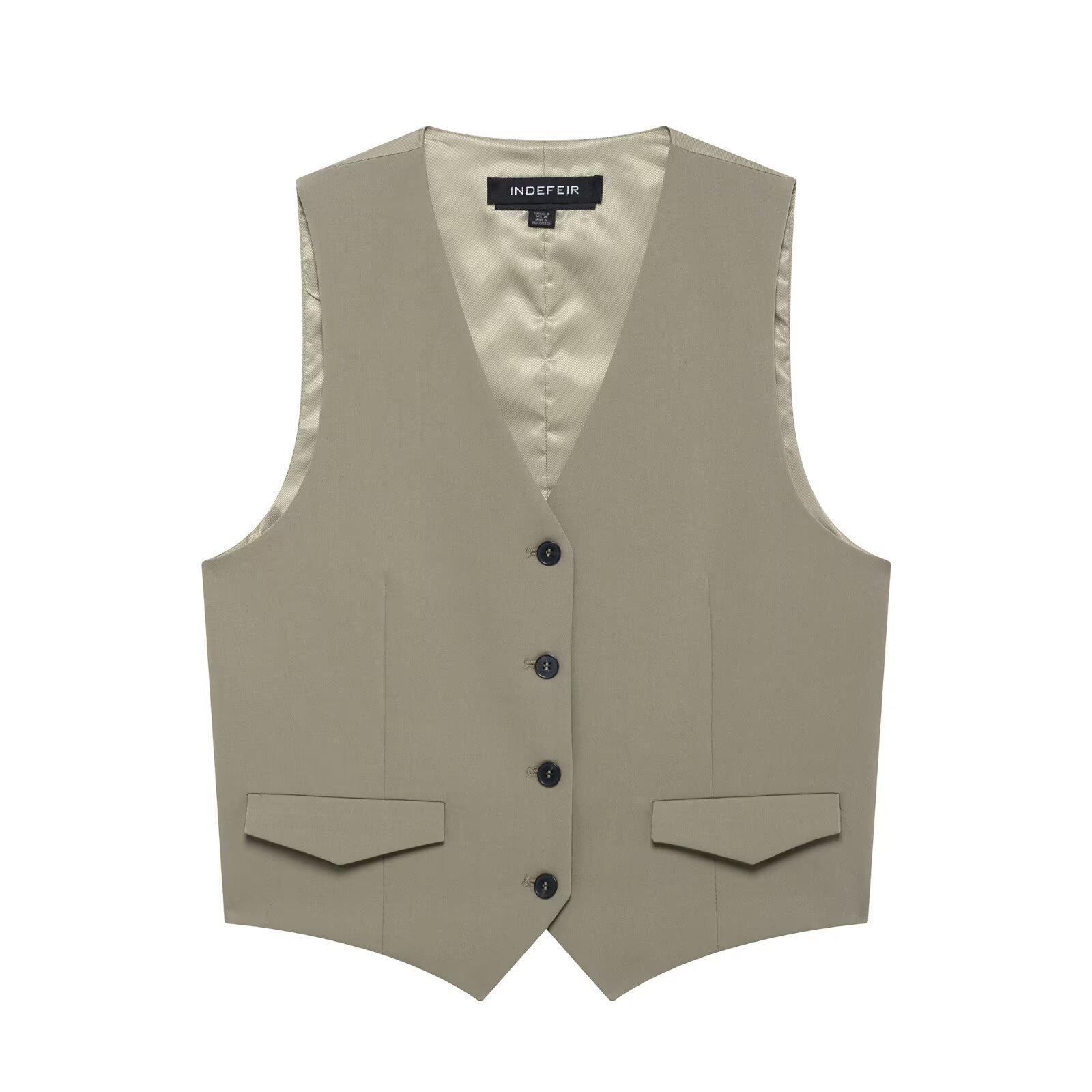 

Комплект женский топ-майка и брюки прямого кроя на весну 2025 года - Европейский/Американский стиль Medium