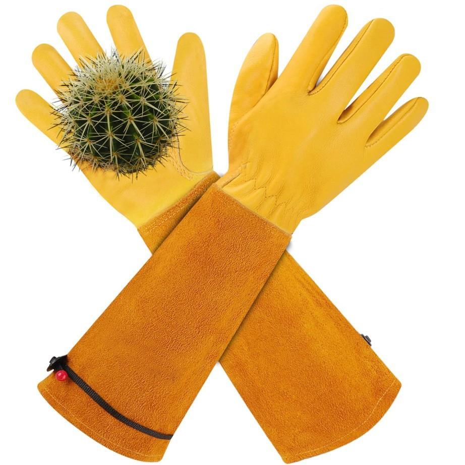 Long Sleeve Cowhide Gardening Gloves Thorn‑Resistant Work Gloves for Pruning Garden Work