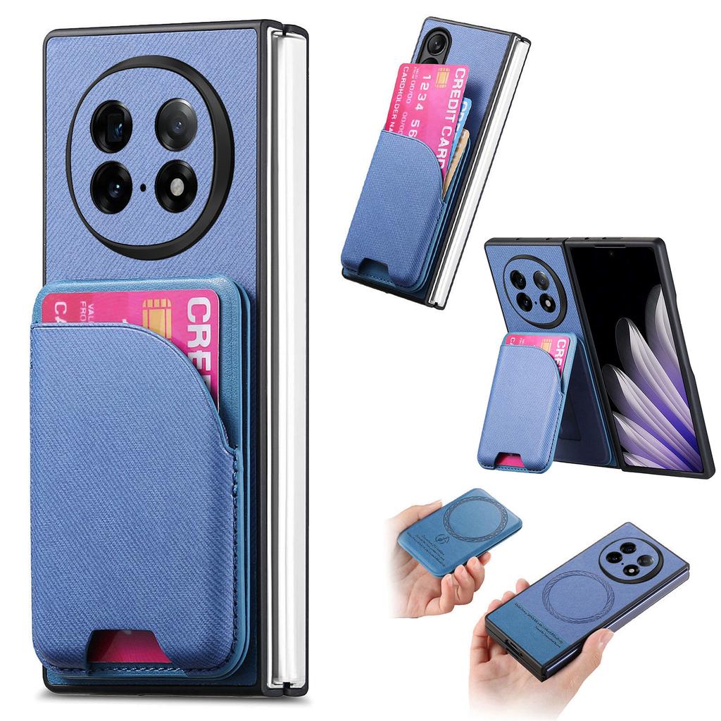 For Oppo Find N5 5G Magnetic Case Kickstand Denim Texture Leather Back Cover with Detachable Card Bag