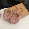 Beef Suede Slippers Spring New Style Round Head Shallow Mouth Butterfly Knot Soft Sole Anti-slip Wear-resistant Flat Shoes