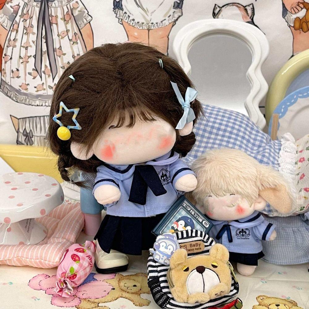 Blue Doll Clothes 10cm 20cm Blouse Skirt Suit Gift Miniature School Uniform  Cotton Stuffed Doll
