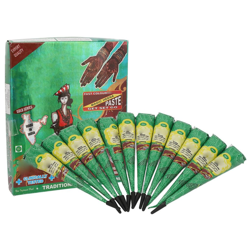 12pcs Tattoo Paste Cones 300g Semi Permanent Washable Waterproof Green Temporary Tattoo Cream Set