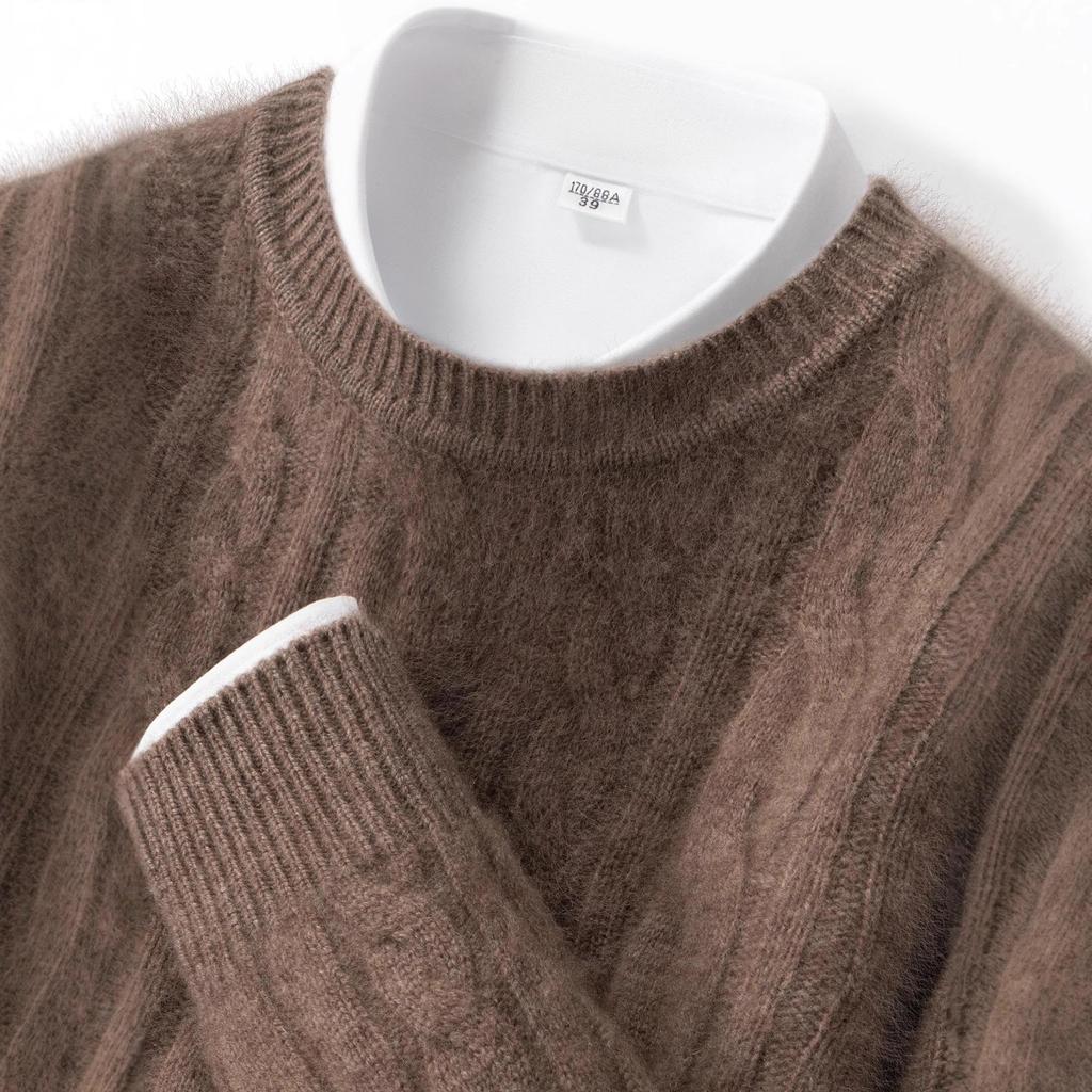 Men's Vintage Cable Knit 100% Pure Cashmere Sweater - Heavyweight, Crew Neck, Light Luxury Texture