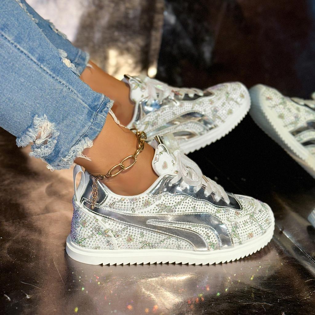 2025 New Summer Women Sneakers Breathable Casual Sporty Women Single Shoes Thick Bottom Leisure Water Diamond Sneakers Women