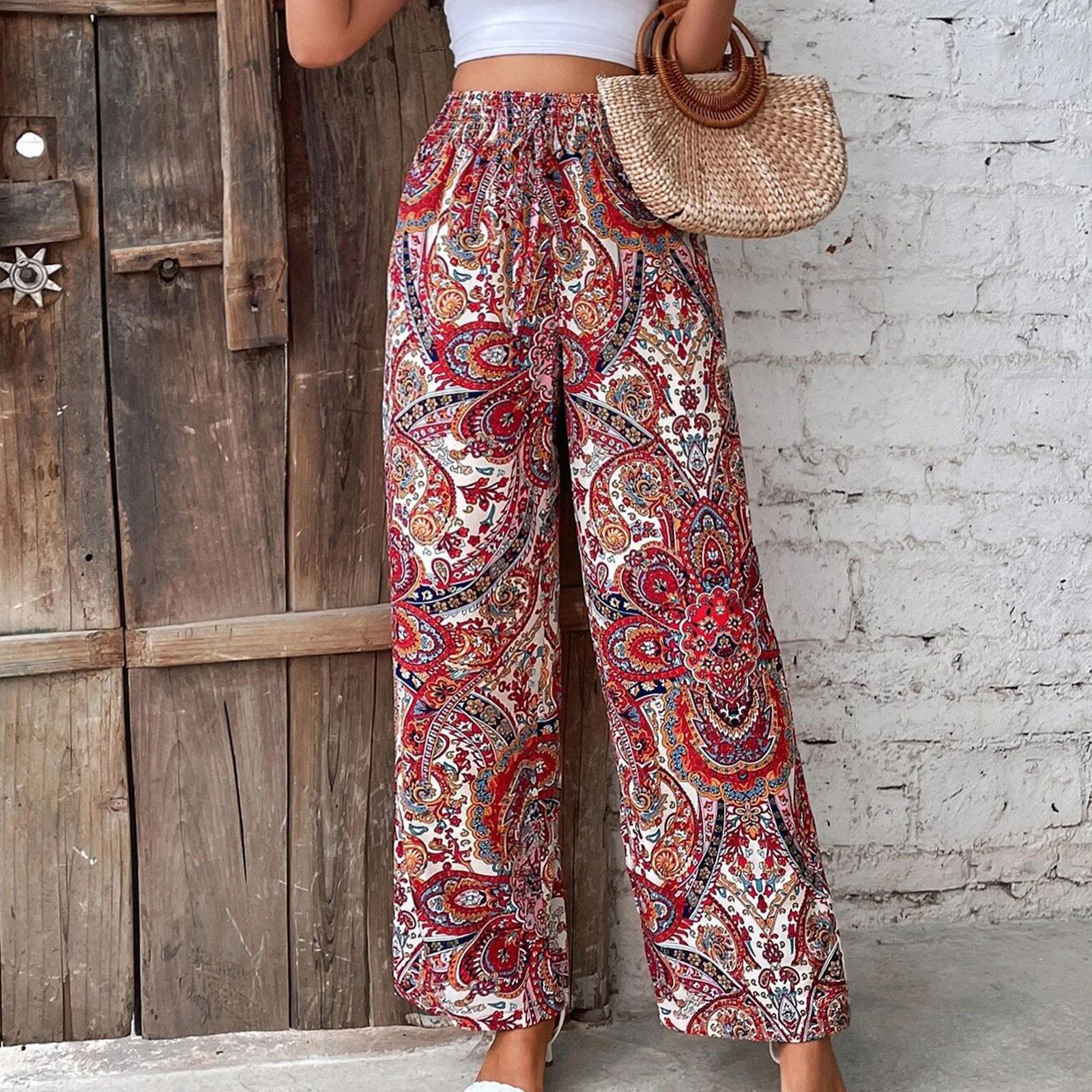 

Новые женские модные эластичные удобные повседневные свободные брюки со средней талией и принтом L киноварь