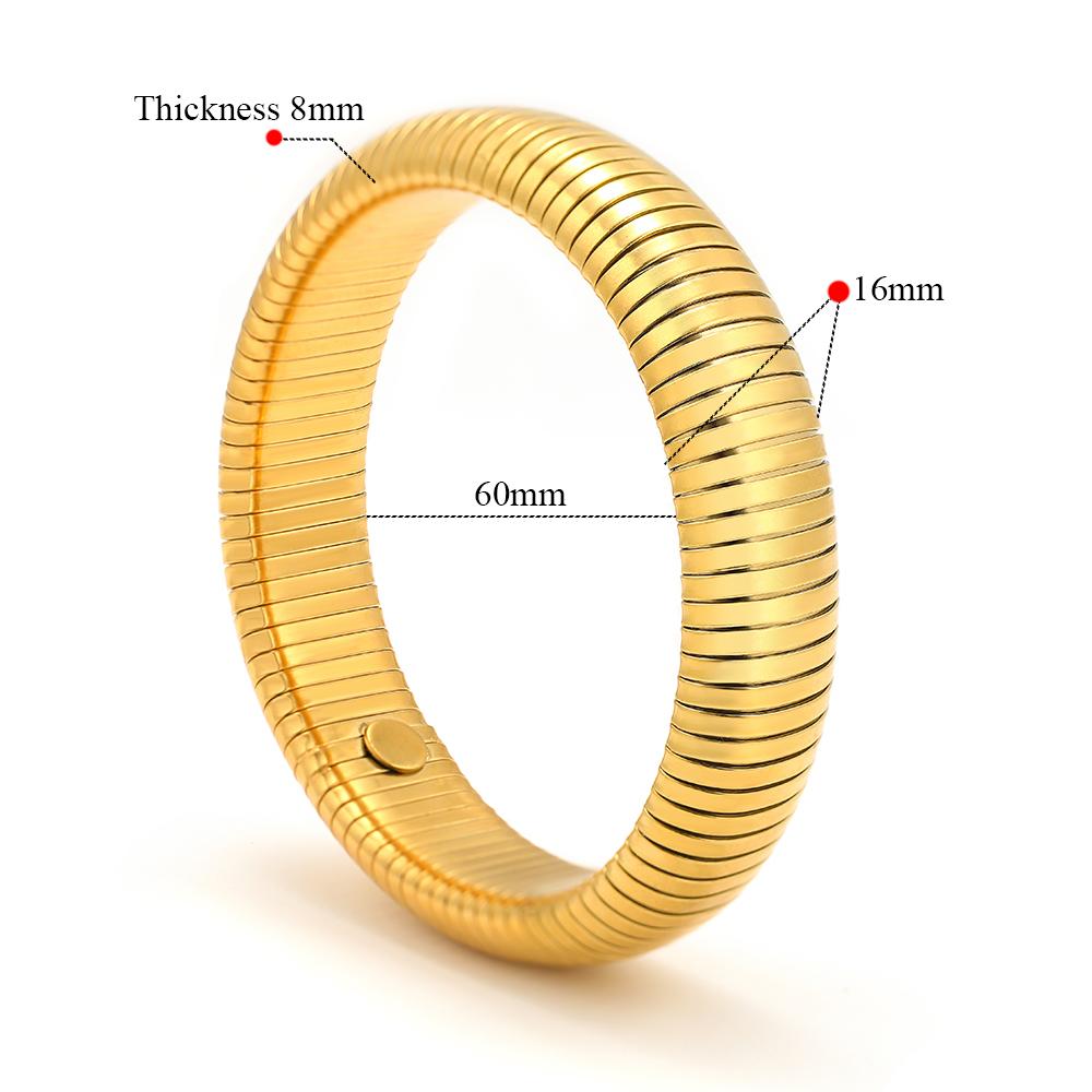 1pc 18k Gold Plated Stainless Steel Bracelet Vintage Elastic Polishing Bangle for Women Girl Fashion Aesthetic Jewelry Wholesale