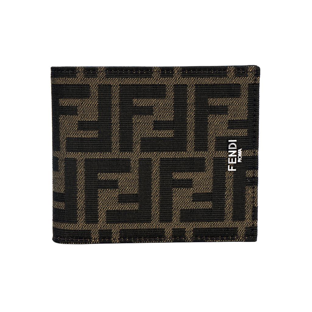 Fendi Ff Logo Monogram Double Fold Design Jacquard Fabric With Leather Wallet Men Wallet Brown 7M0169ALWKF0L3T