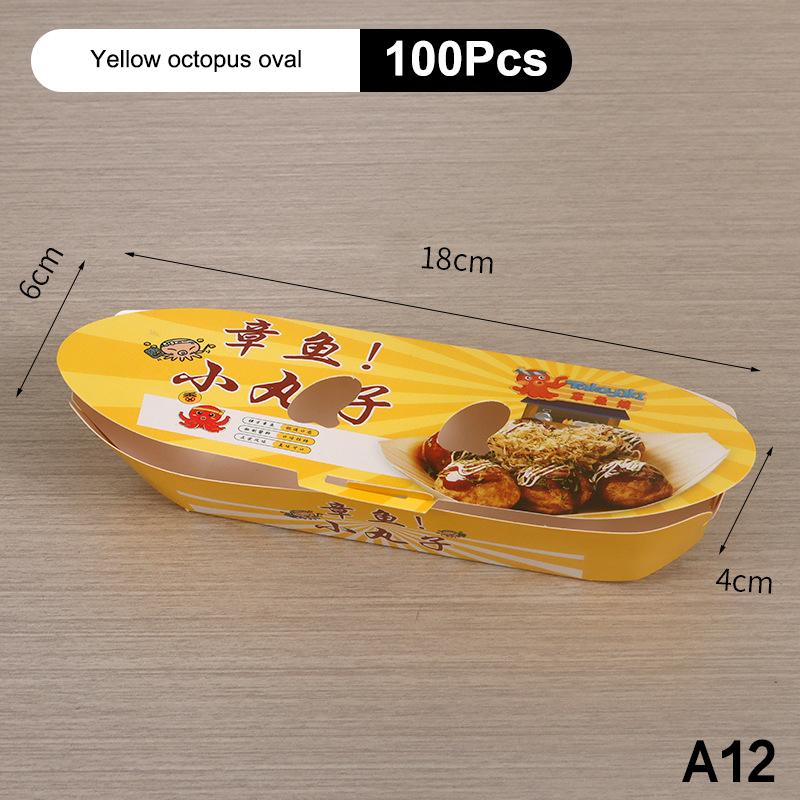 

100Pcs Disposable Cartoon Octopus Ball Packaging Box Japanese Street Food Takoyaki Takeaway Snack Packing Container Party A12