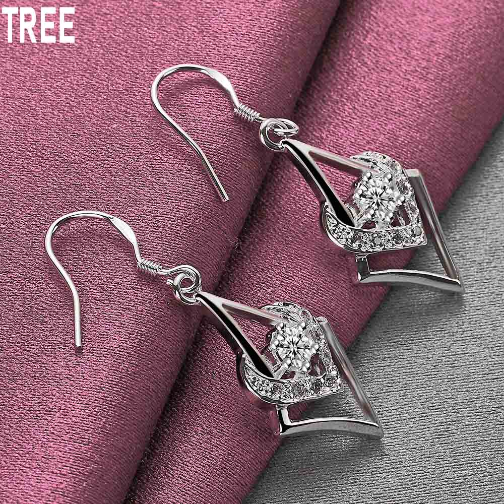 925 Sterling Silver AAA Zirkon Perforované náušnice ve tvaru srdce Módní svatební šperky