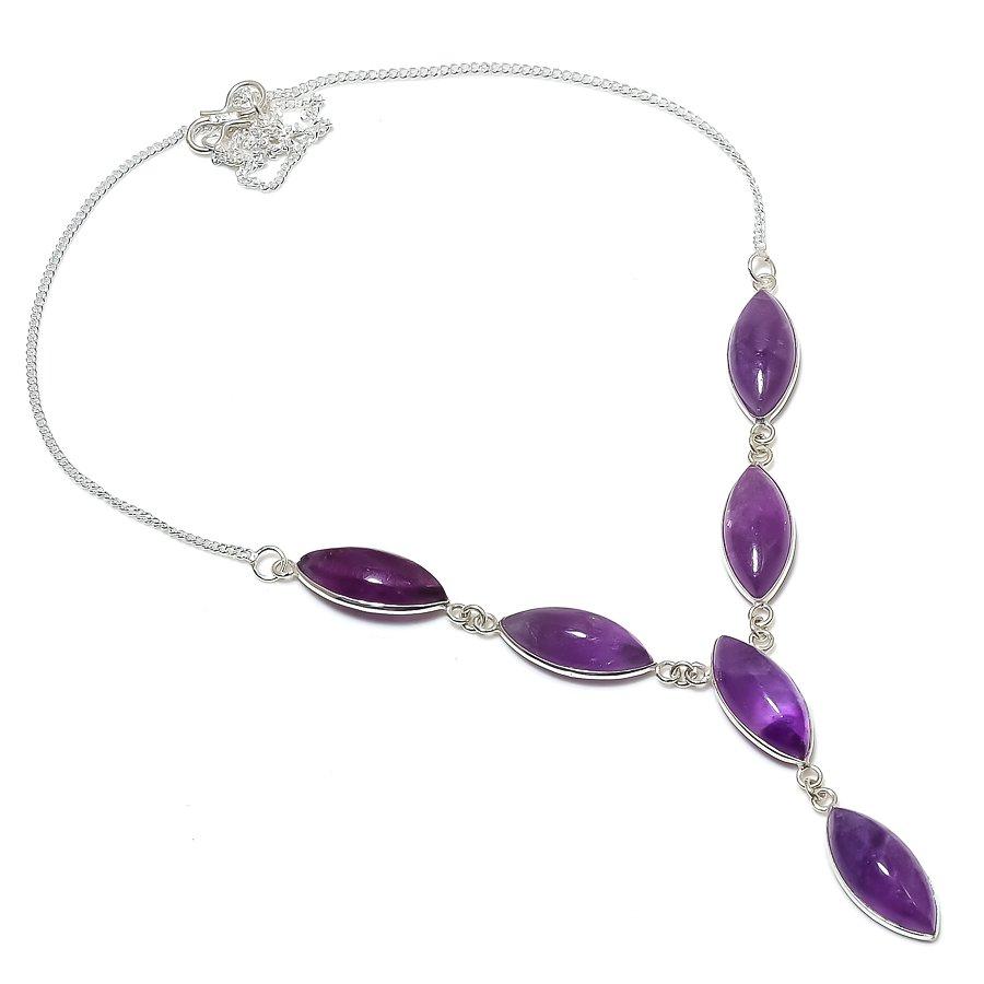 

Ожерелье ручной работы из стерлингового серебра 925 пробы с натуральным шалфейным аметистом, 18 дюймов u4U60