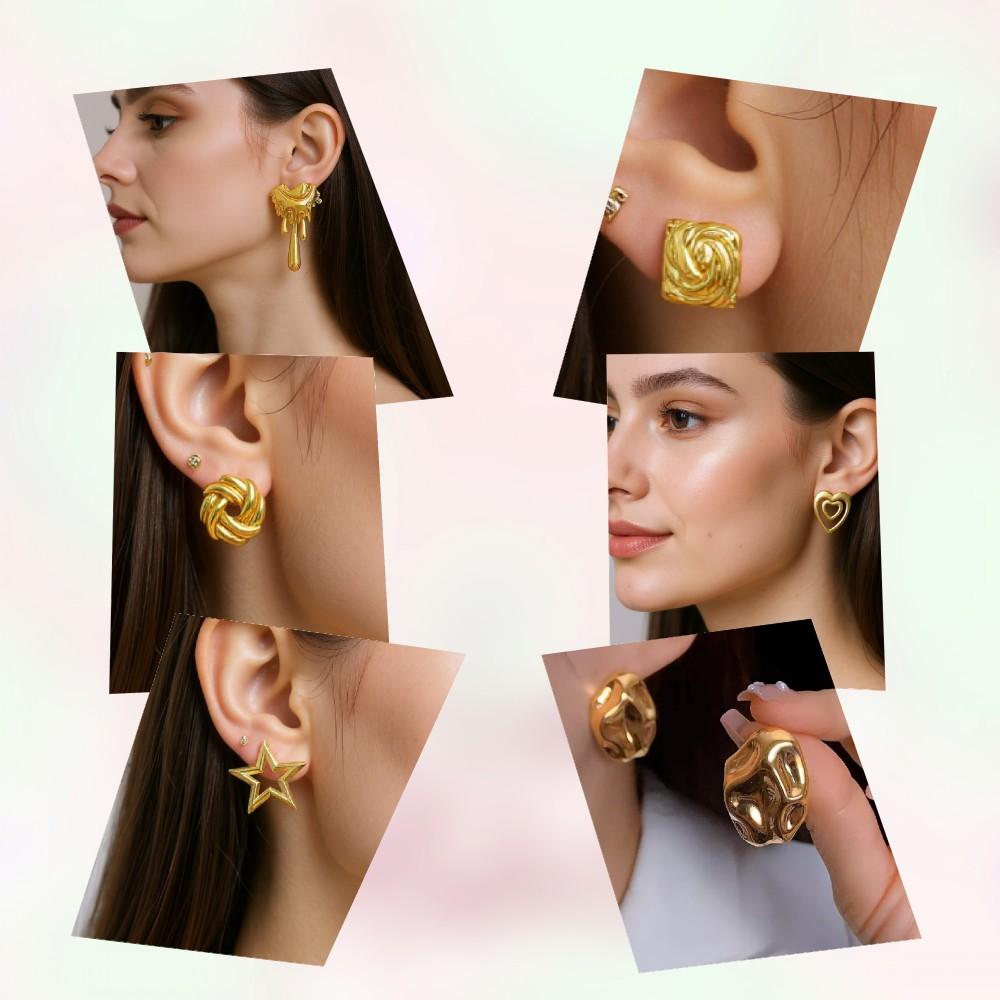 Classic Multi-Style Vintage Earring Water Drop, Leaves,Stud Earrings for Women Irregular  Geometric Woven Twisted Design Jewelry