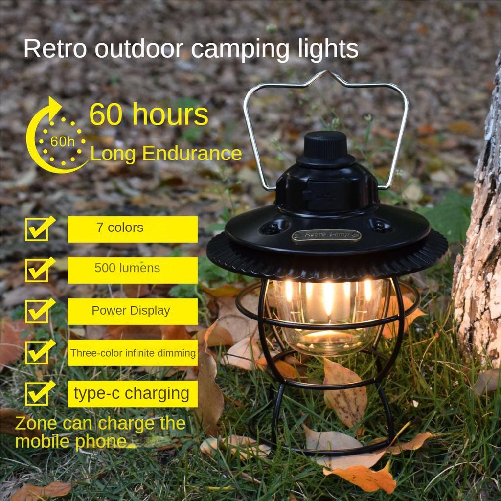 Outdoor retro camping light LED camping light atmosphere light tent horse lantern camping rechargeable camp light portable hanging light