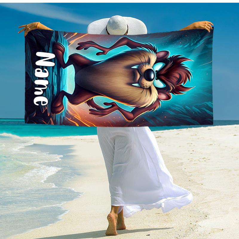 Personalized customized proof beach towel with Taz-Mania pattern - soft, absorbent,quick-drying,perfect swimming,camping&bathing