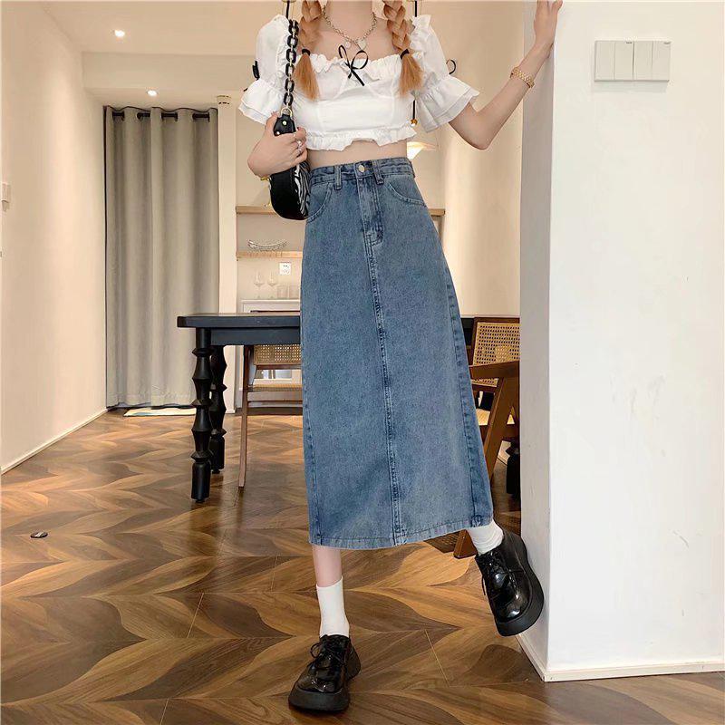 Women's High-Waist A-Line Slit Denim Skirt - New Fall 2023 Design