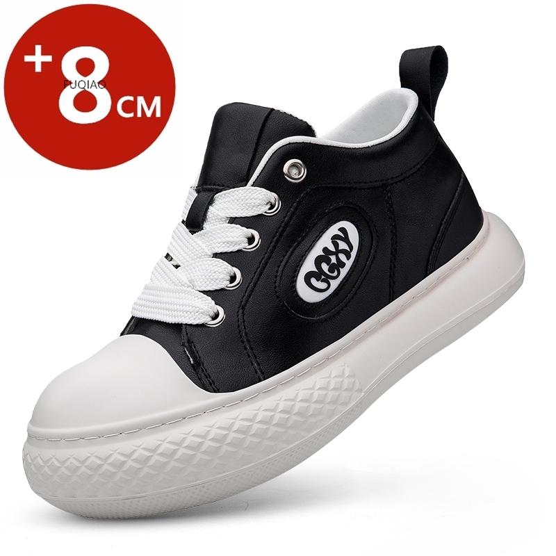 Men Genuine Leather 8cm Height Increase Casual Shoes Wide Toe Comfortable Breathable Unisex Elevator Sneakers Lift Sports Taller